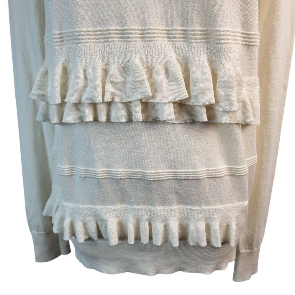 Authentic DVF Small Petite White Sweater Merino Wool Viscose Tiered Ruffles - Picture 10 of 15